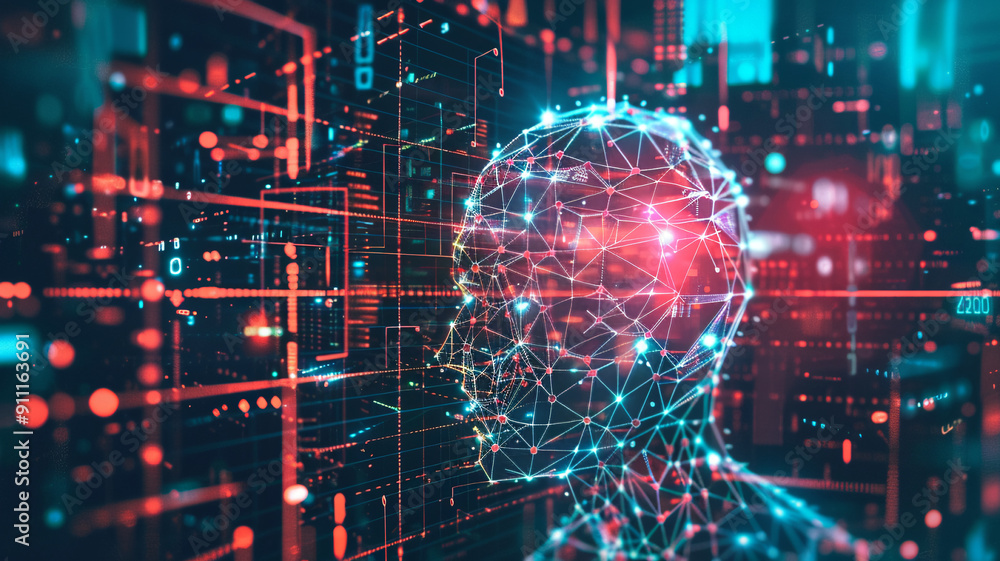 Abstract digital background of neural networks close up with glowing particles Abstract digital background of neural networks close up with glowing particles