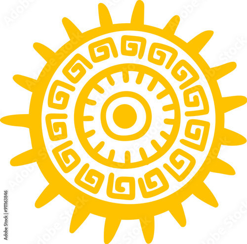 Aztec or Mayan totem symbol of sun, Maya and Inca ancient tribal vector icon. Mexican culture and art of native Mayan and ethnic Aztec totem symbol of sacred sun for tribal tattoo ornament