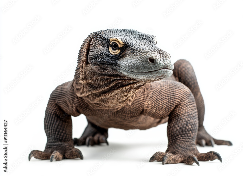 Obraz premium Isolated Komodo dragon lizard in transparent PNG format as a generative AI animal