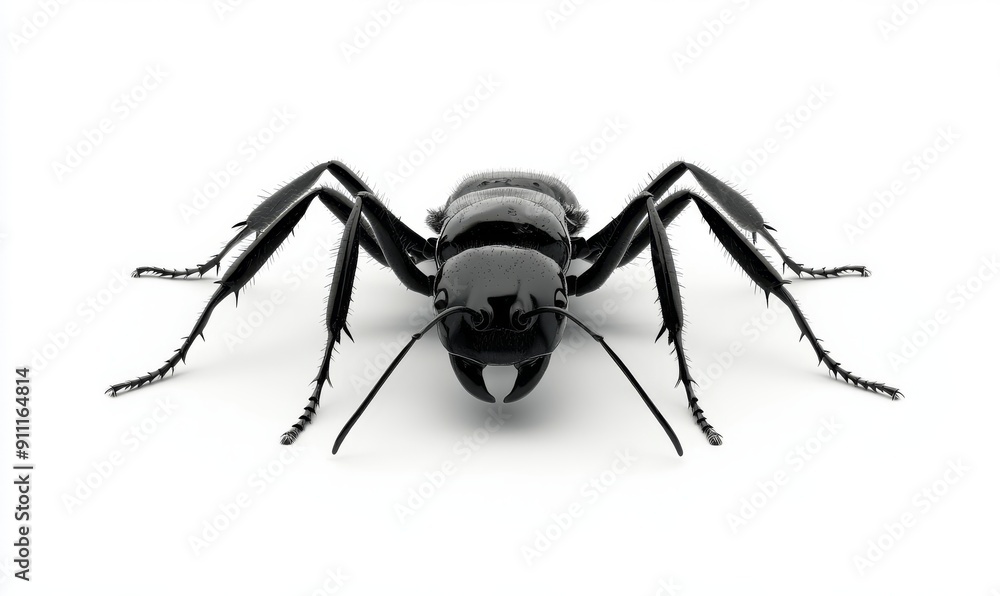 Close-up macro of an ant on a white background, generative AI animal Close-up macro of an ant on a white background, generative AI animal