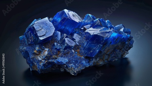 Crystalline ore Azurite is a blue mineral with a glassy luster, brittle.