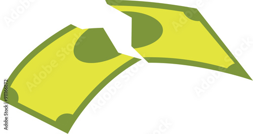 Green banknote torn in half symbolizing financial loss