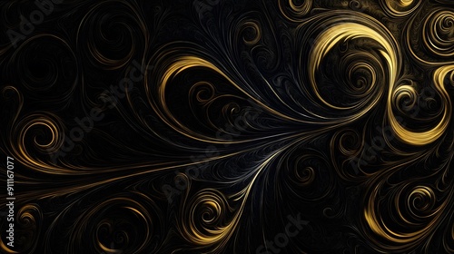 39. **Elegant, swirling gold patterns on a deep, rich black background for a luxurious feel