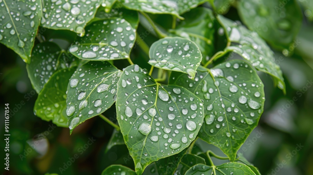 Raindrops on fresh green leaves Raindrops on fresh green leaves