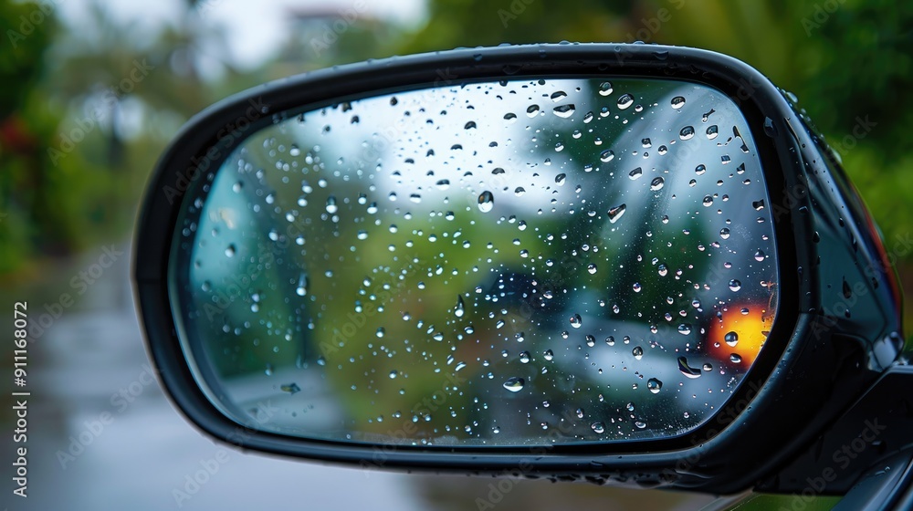 Raindrops on car mirror Raindrops on car mirror