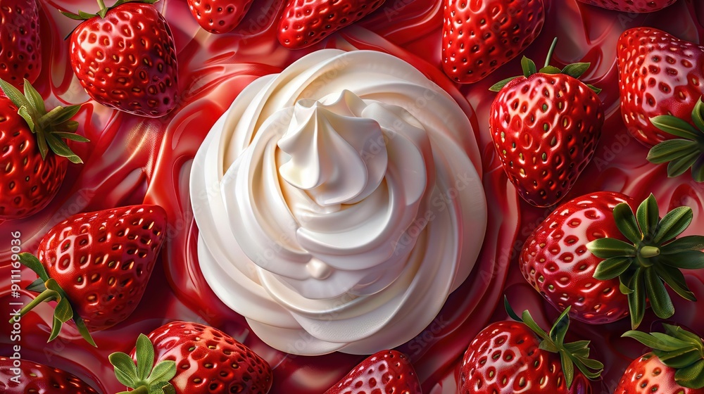 Whipped Cream and Strawberries 3D Illustration Whipped Cream and Strawberries 3D Illustration