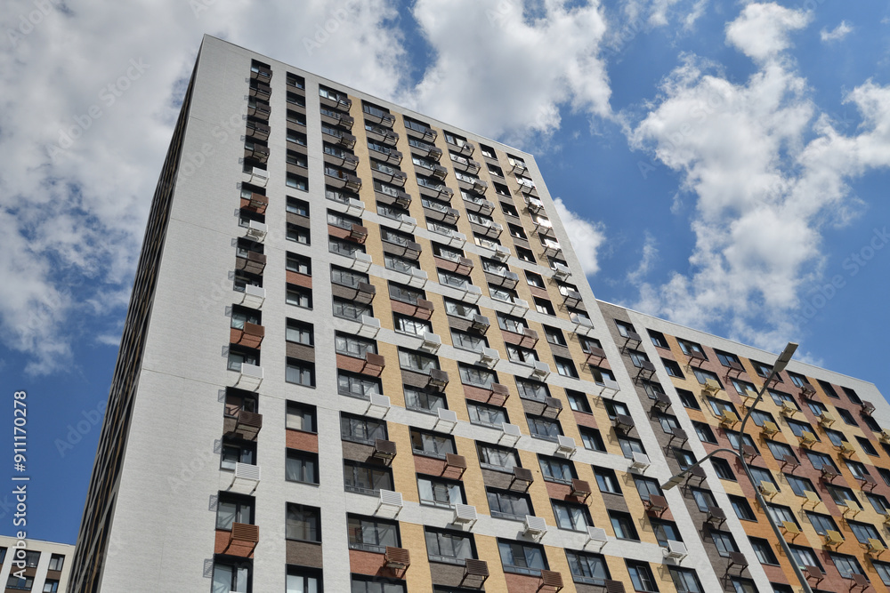 Modern new residential building with air conditioner baskets on facades, Russia Modern new residential building with air conditioner baskets on facades, Russia