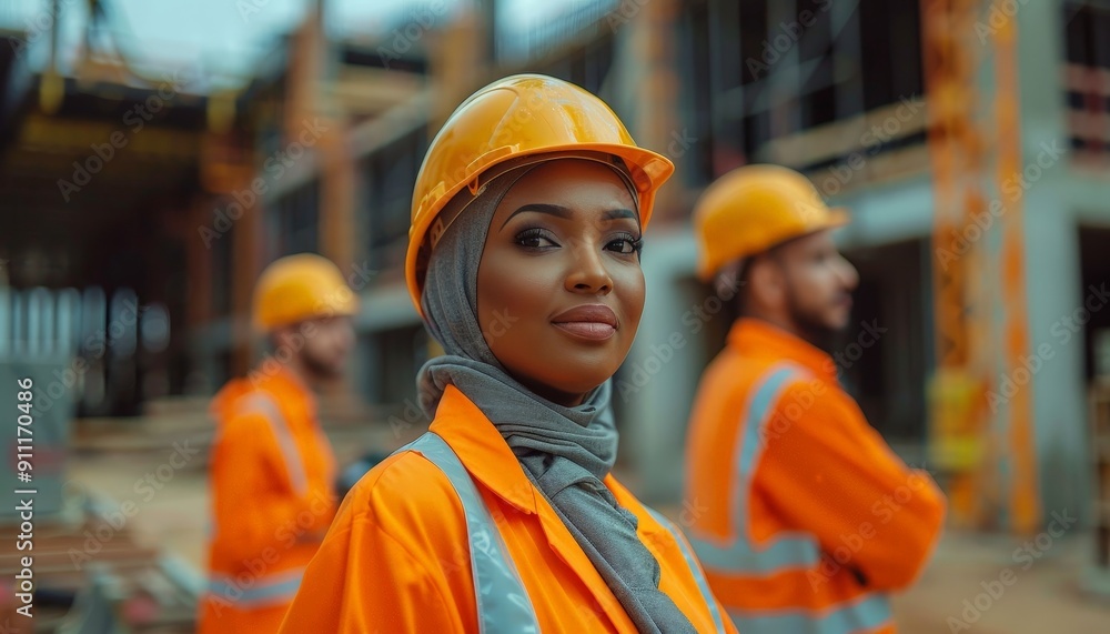 Team of diverse engineers working on a construction site Team of diverse engineers working on a construction site