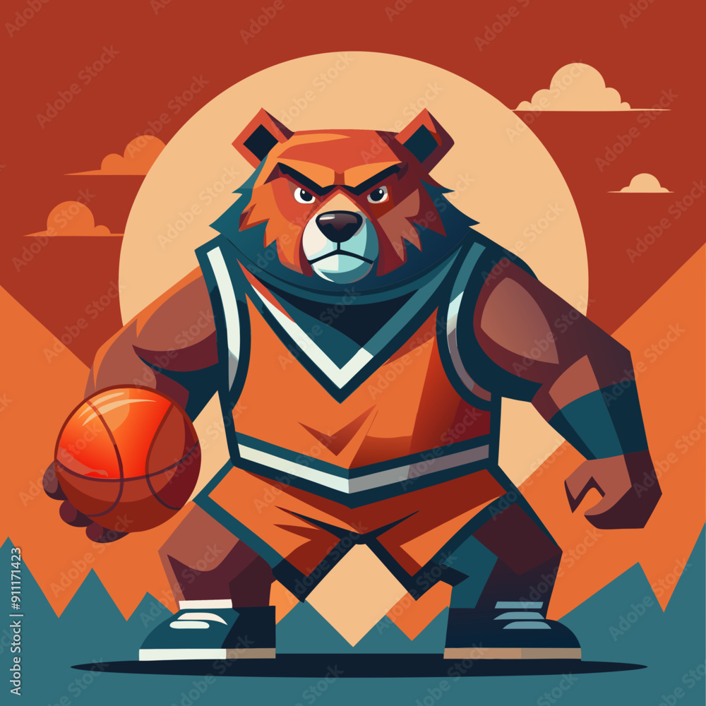 Naklejka premium cartoon vector illustration basketball bear