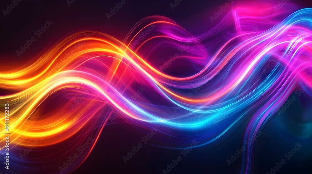 Obraz premium 49. **Glowing, abstract light trails in bright neon colors on a dark, textured background