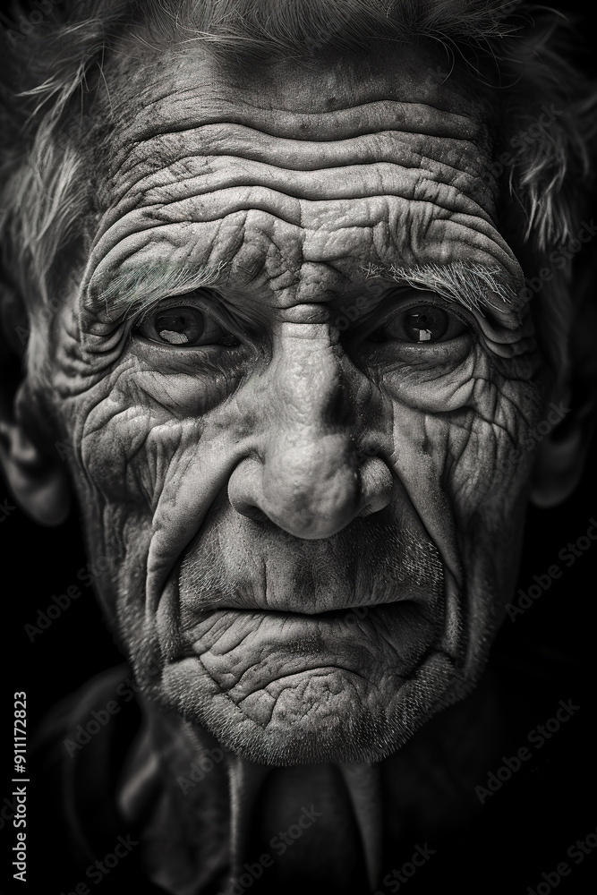 Senior man with wrinkles headshot in black and white Senior man with wrinkles headshot in black and white