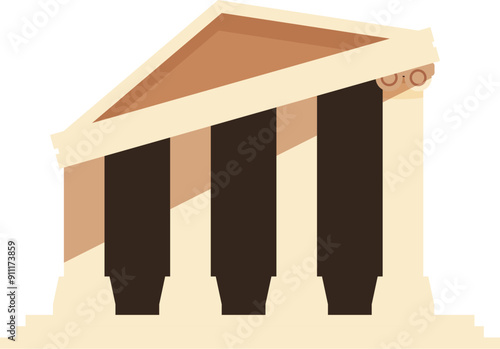 Illustration of a greek temple facade with columns and pediment representing ancient greek architecture