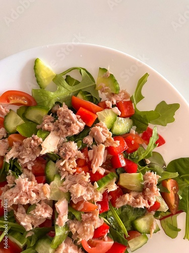 Fresh natural salad with vegetables and tuna for healthy eating