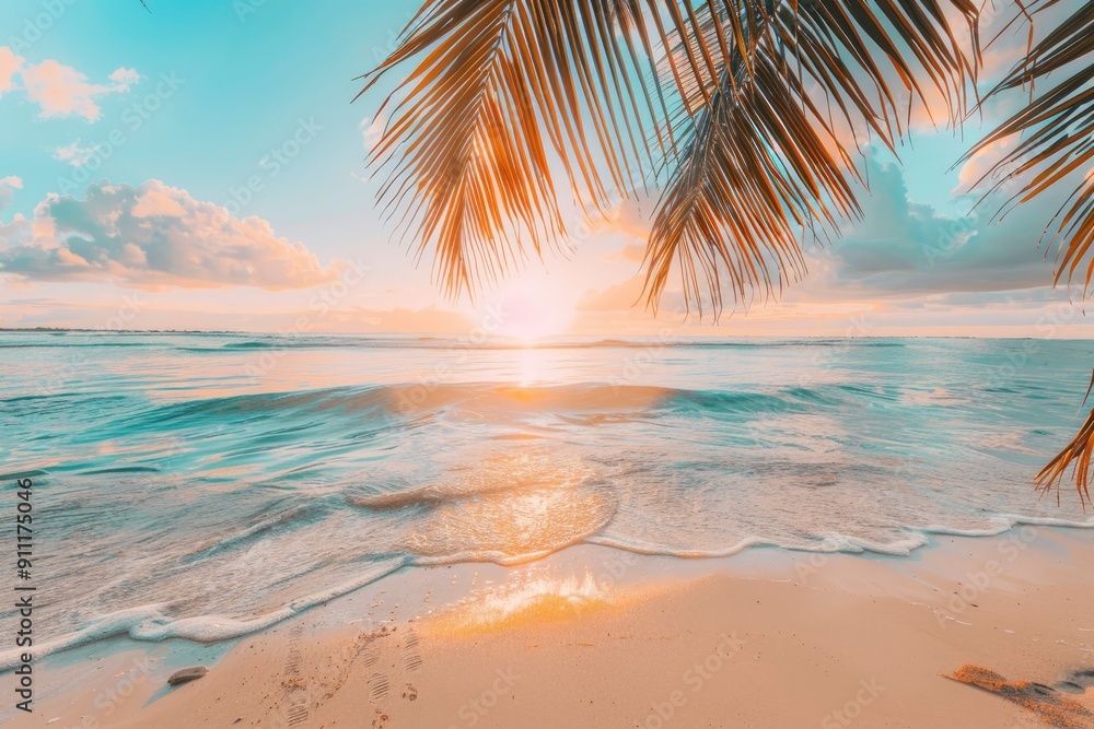 Perfect beach sunset. Beautiful tropical beach scene for background or wallpaper. Summer vacation holiday concept design and copy space with generative ai Perfect beach sunset. Beautiful tropical beach scene for background or wallpaper. Summer vacation holiday concept design and copy space with generative ai
