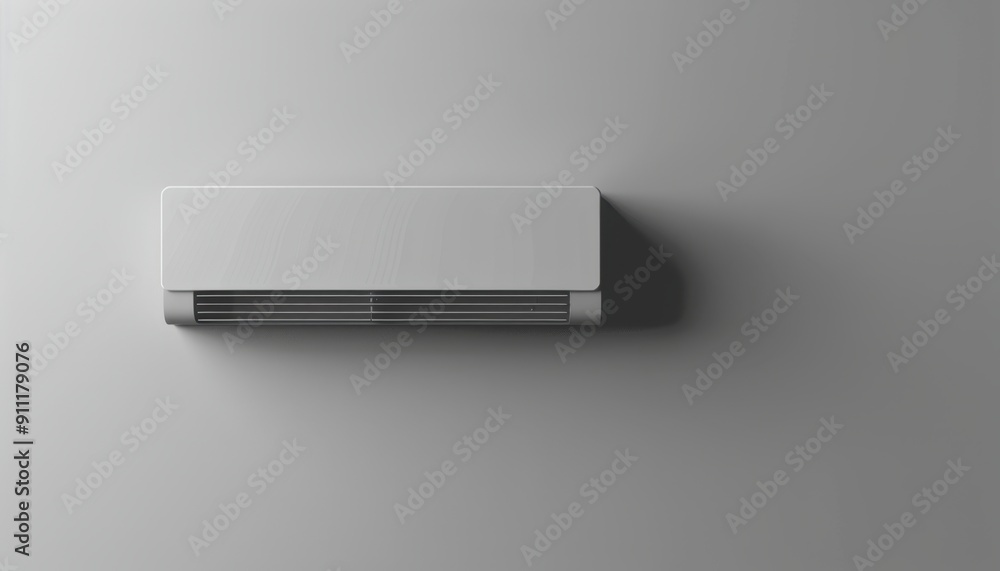 Modern Wall-Mounted Air Conditioning Unit Installed in Minimalist Interior Room Setting Modern Wall-Mounted Air Conditioning Unit Installed in Minimalist Interior Room Setting