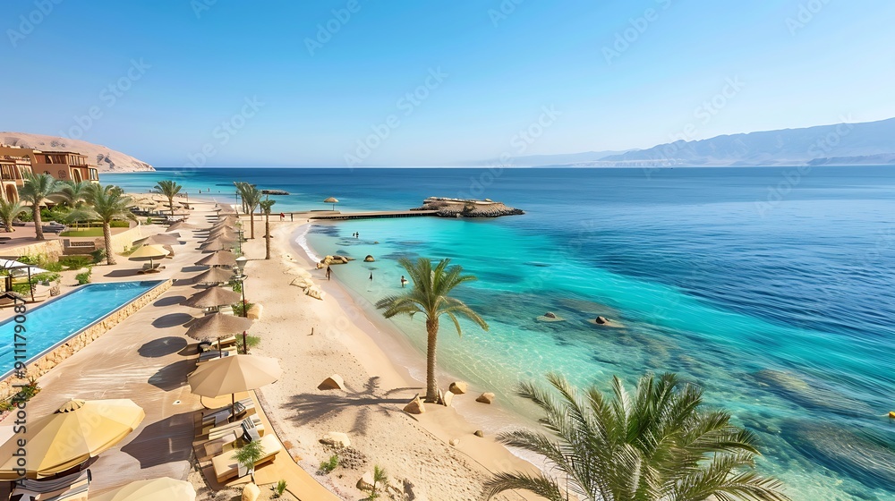 Obraz premium Arabian peninsula gulf coast with white sand beaches and blue sea