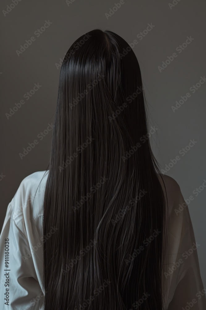 a woman with long black hair is looking at something a woman with long black hair is looking at something