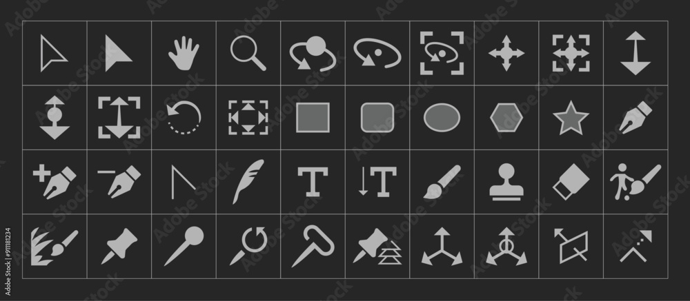 Vector after effects toolbar icon sets