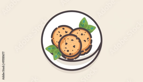 Delicious Chocolate Chip Cookies on a White Plate Surrounded by Fresh Mint Leaves