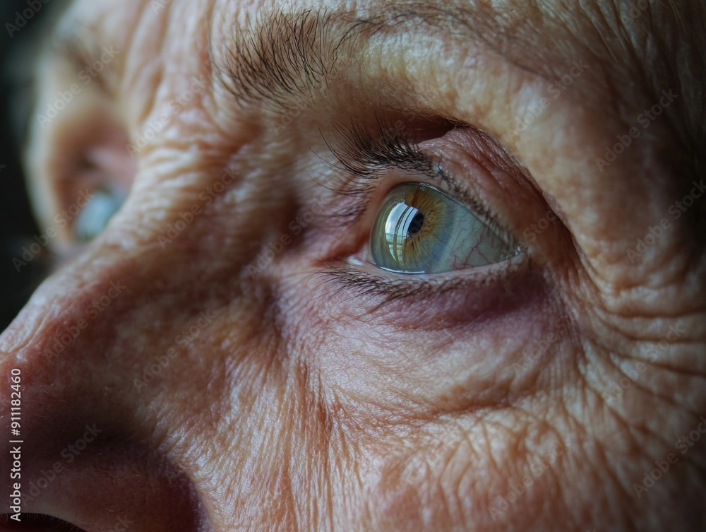 A detailed view of an elderly person's eye, suitable for use in portraits or close-up shots A detailed view of an elderly person's eye, suitable for use in portraits or close-up shots