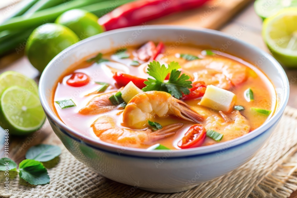 Delicious Tom Yum Soup with Shrimp (tom yum kung), Lemongrass, and Lime. Delicious Tom Yum Soup with Shrimp (tom yum kung), Lemongrass, and Lime.