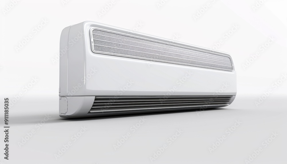 Modern Air Conditioning Unit Installed on Wall in Bright Indoor Space Modern Air Conditioning Unit Installed on Wall in Bright Indoor Space