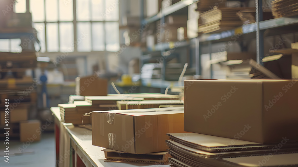A cardboard box manufacturing factory. A cardboard box manufacturing factory.