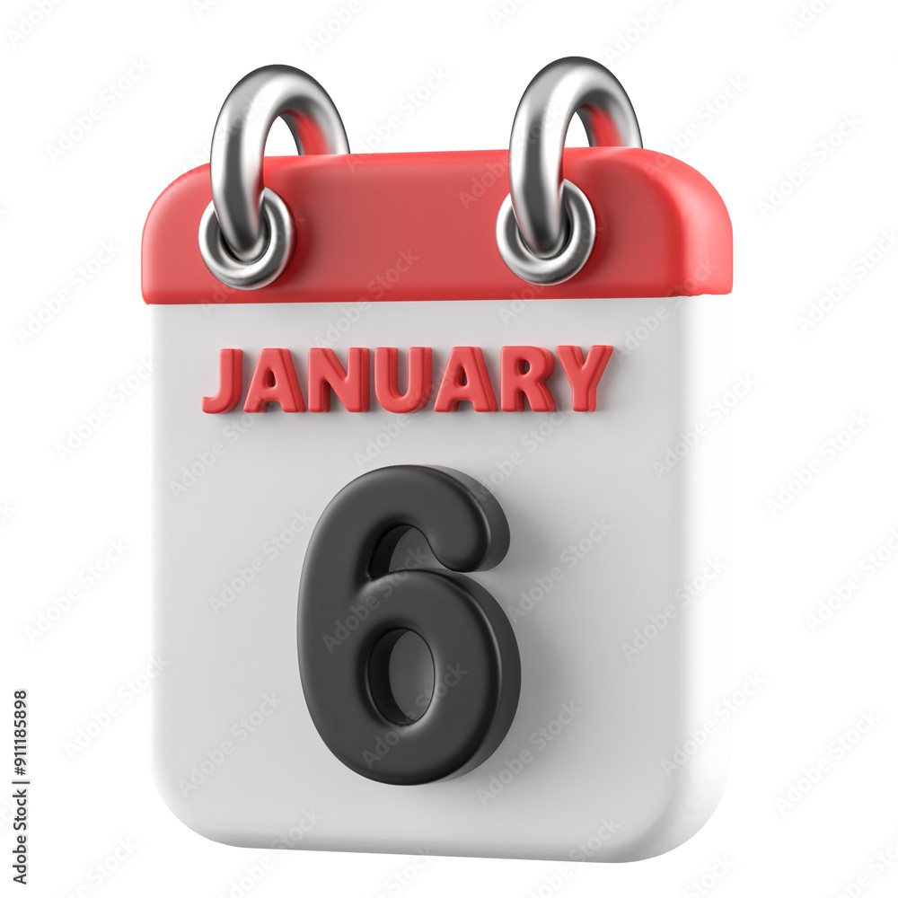 6th January Calendar Icon 3D Render 6th January Calendar Icon 3D Render
