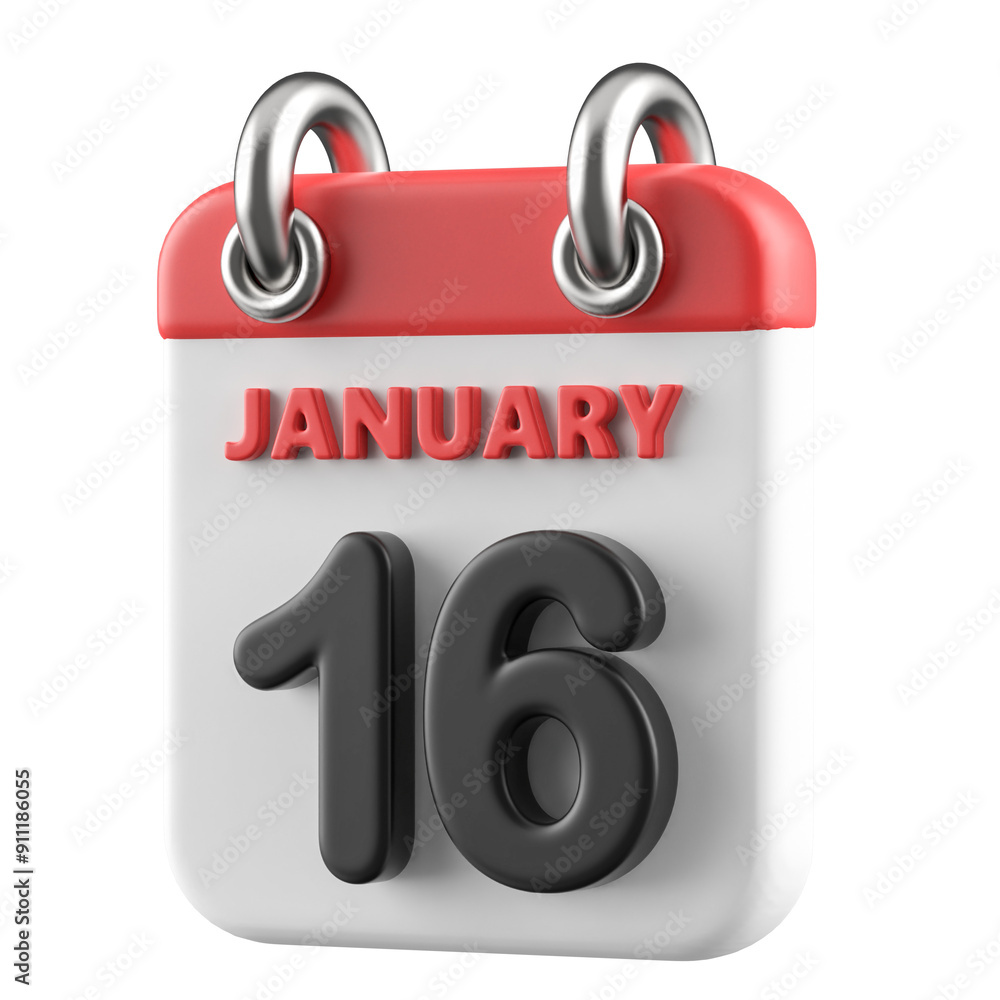 16th January Calendar Icon 3D Render 16th January Calendar Icon 3D Render