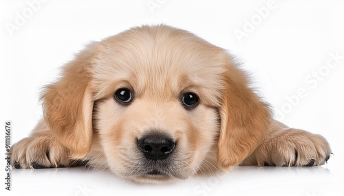 Cute Golden Retriever Puppy Isolated on White Background, Clipping Path, Full Depth of Field