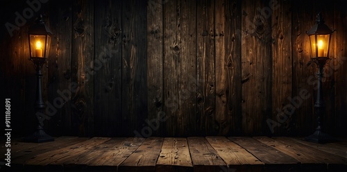 Spooky halloween background with empty wooden planks