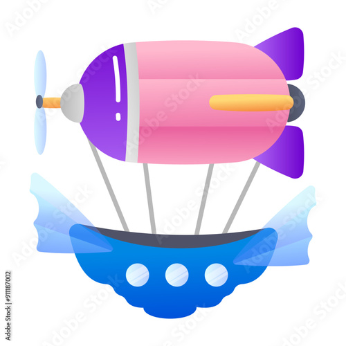 Fantasy airship flat style icon 