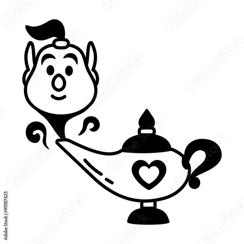 glyph style icon of genie lamp 
