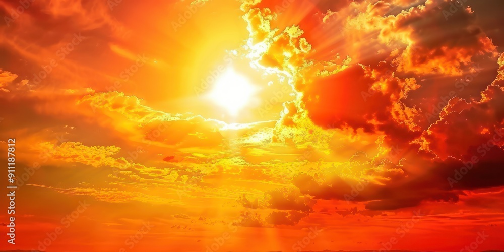 Naklejka premium sun heat wave hot extreme orange and cloud sky El Niño