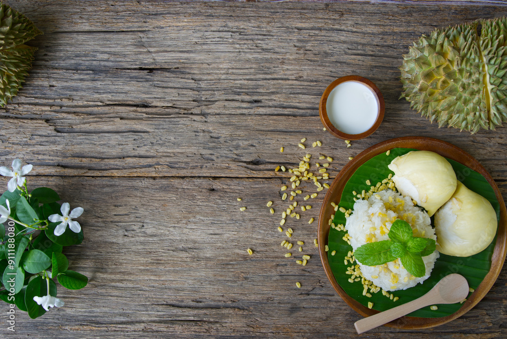 Durian rice with coconut milk, Thai dessert Durian rice with coconut milk, Thai dessert
