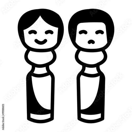 A glyph style icon of kokeshi dolls 