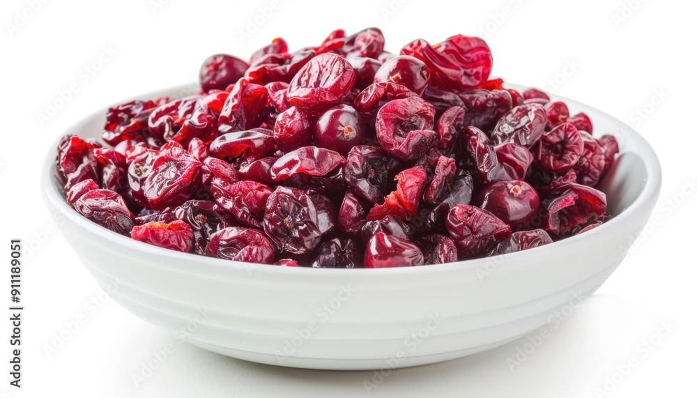 Dried Red Cranberries Piled High in a White Ceramic Bowl on a Clean Surface Dried Red Cranberries Piled High in a White Ceramic Bowl on a Clean Surface