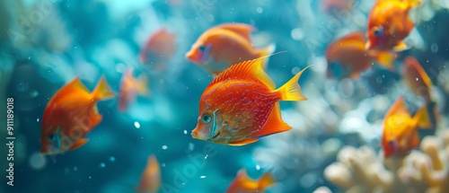 A Group of Flame Anglefish Under Water photo