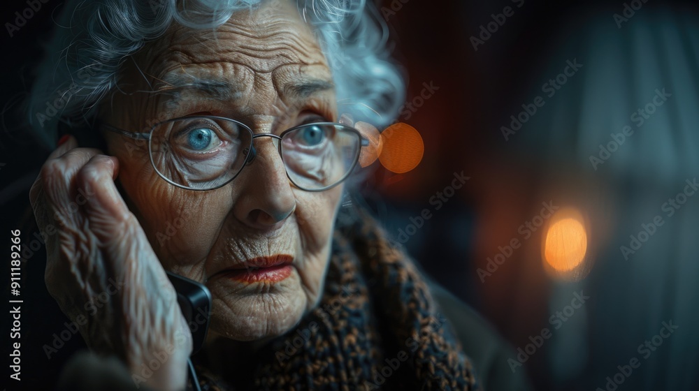 Pensive Elderly Woman Looking Through the Window on a Rainy Evening Pensive Elderly Woman Looking Through the Window on a Rainy Evening
