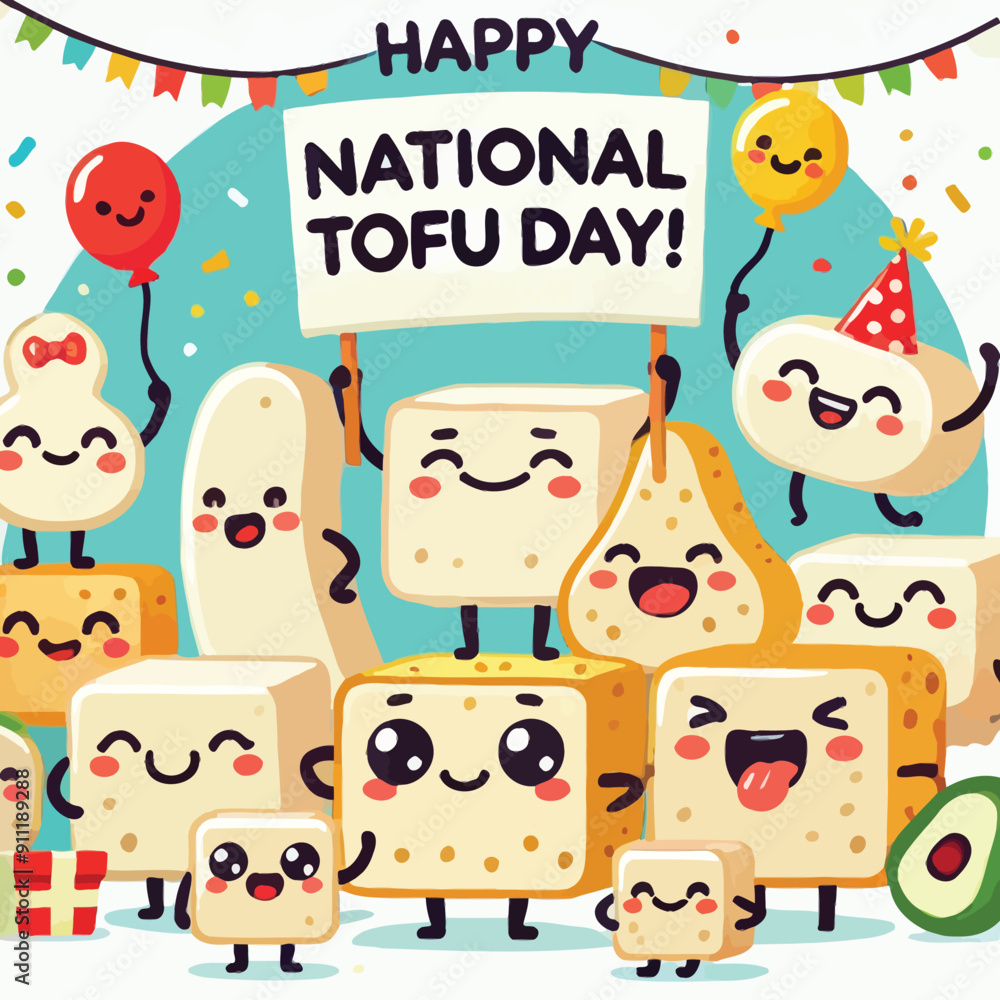 Fototapeta premium group of happy tofu smiling and enjoying National Tofu Day together