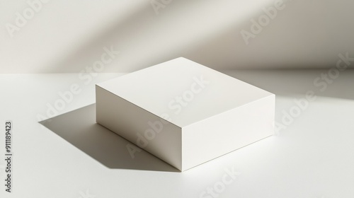 High angle studio shot of a 3D box mockup with soft natural light and a white background creating a realistic effect