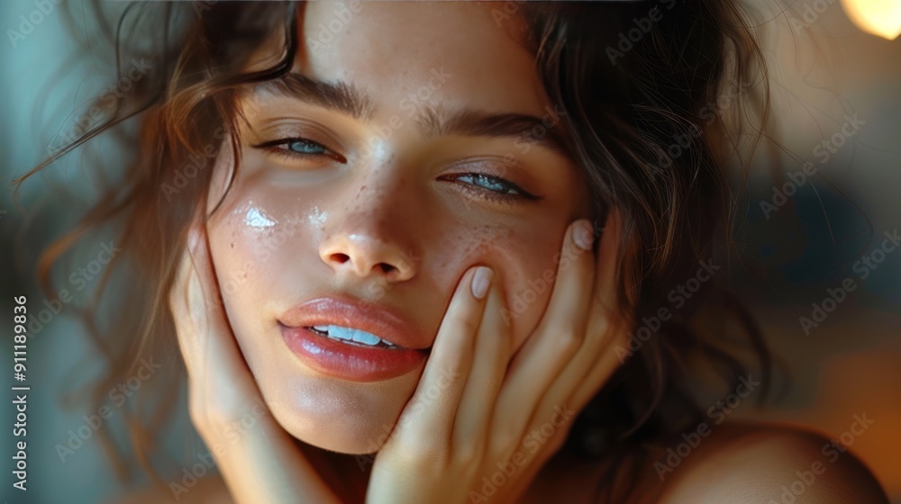 Close-up Portrait of a Woman with Blue Eyes and Freckles Close-up Portrait of a Woman with Blue Eyes and Freckles