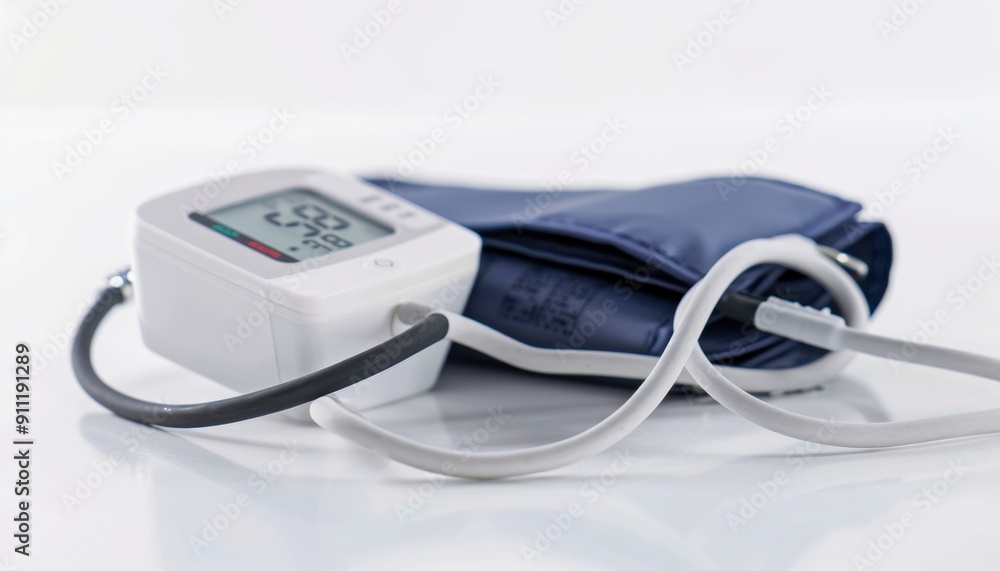 Blood Pressure Monitor on a White Surface Ready for Home Health Checking Blood Pressure Monitor on a White Surface Ready for Home Health Checking