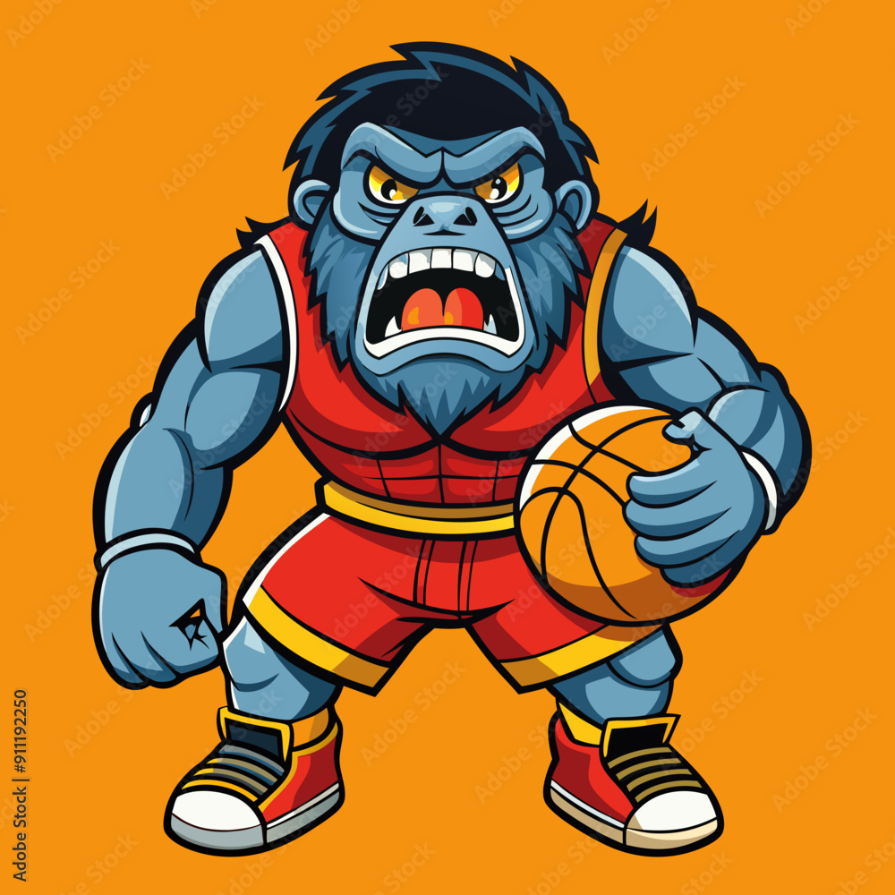 Naklejka premium cartoon vector illustration of basketball gorilla