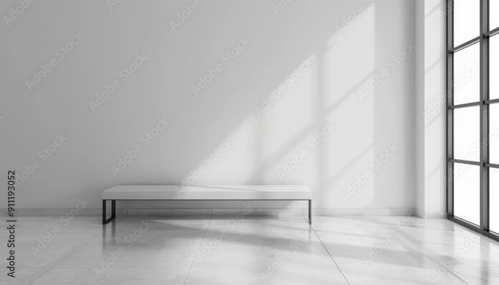 Modern Minimalist Interior Design Featuring a Simple Bench and Natural Light Modern Minimalist Interior Design Featuring a Simple Bench and Natural Light