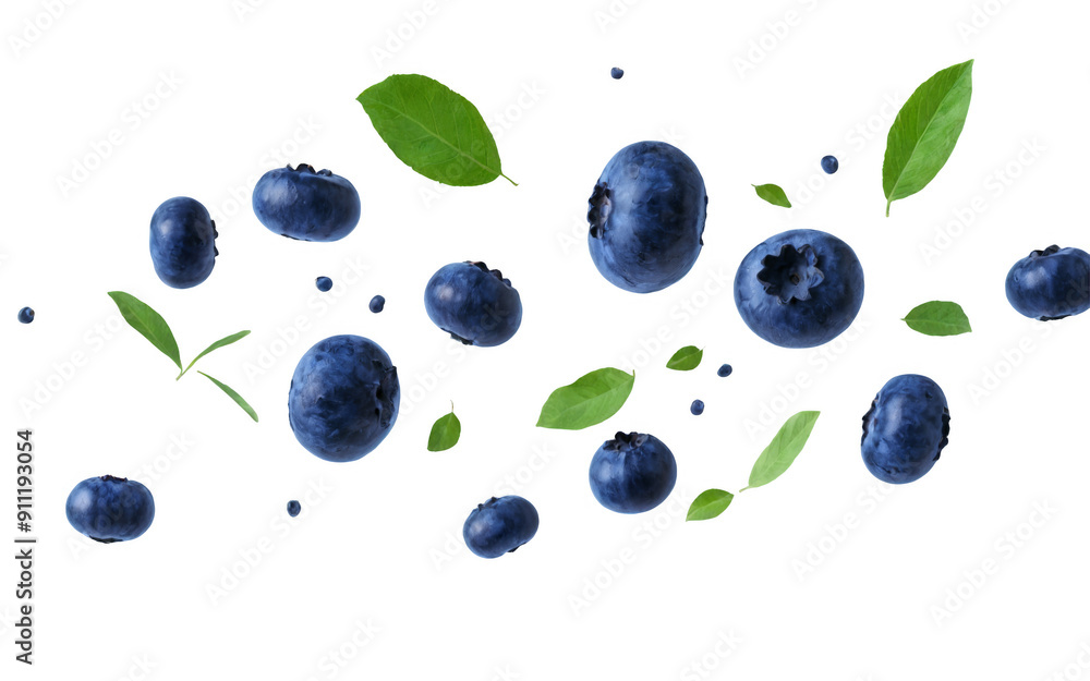 Group blueberries falling down white background are scattered Flying swirl wave Group blueberries falling down white background are scattered Flying swirl wave