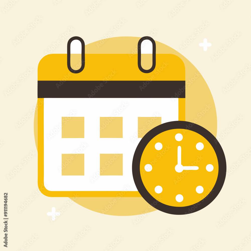 A calendar and clock icon is displayed symbolizing the concept of scheduling and time management. A calendar and clock icon is displayed symbolizing the concept of scheduling and time management.