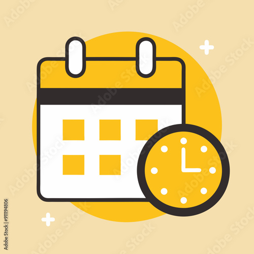 A calendar and clock icon is displayed symbolizing the concept of scheduling and time management.