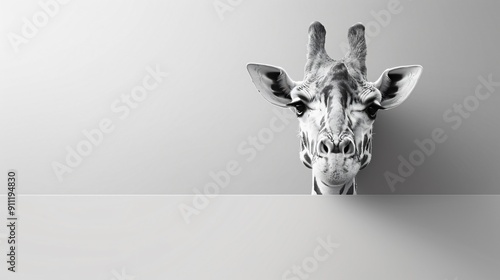 Curious Giraffe Peeking Over a White Wall photo