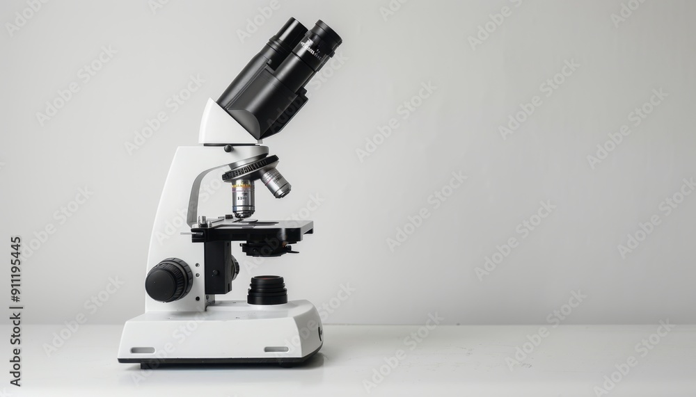 Laboratory Microscope Positioned on a Clean Surface Ready for Scientific Observations in Research Environment Laboratory Microscope Positioned on a Clean Surface Ready for Scientific Observations in Research Environment